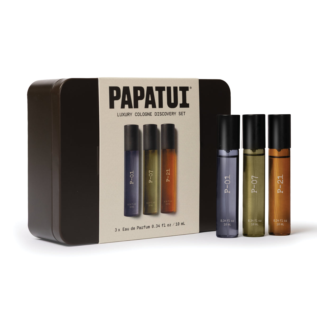 PAPATUI Holiday Gift Set – Luxury Cologne Discovery Set Tin – P-01, P-07 & P-21 – 3ct 10 mL Eau de Parfum