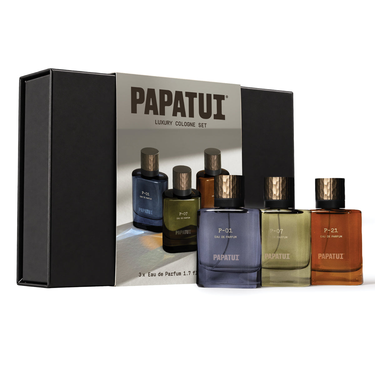 PAPATUI Holiday Luxury Cologne Gift Set – P-01, P-07 & P-21 Eau de Parfum – 3 Full-Size 1.7 oz Bottles – Limited Edition