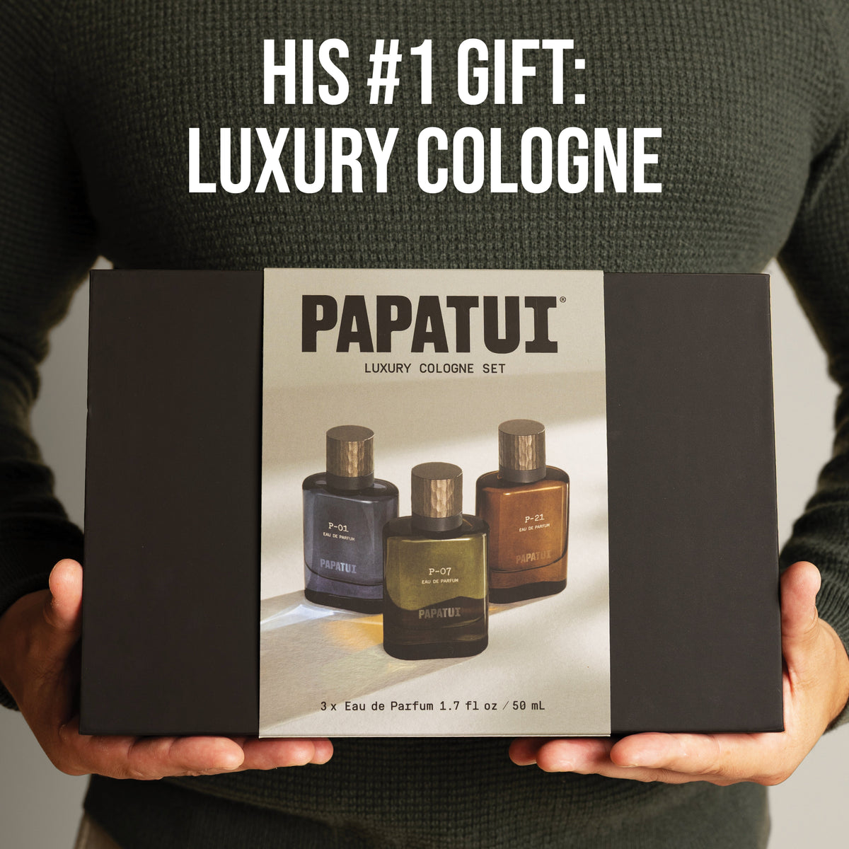 PAPATUI Holiday Luxury Cologne Gift Set – P-01, P-07 & P-21 Eau de Parfum – 3 Full-Size 1.7 oz Bottles – Limited Edition