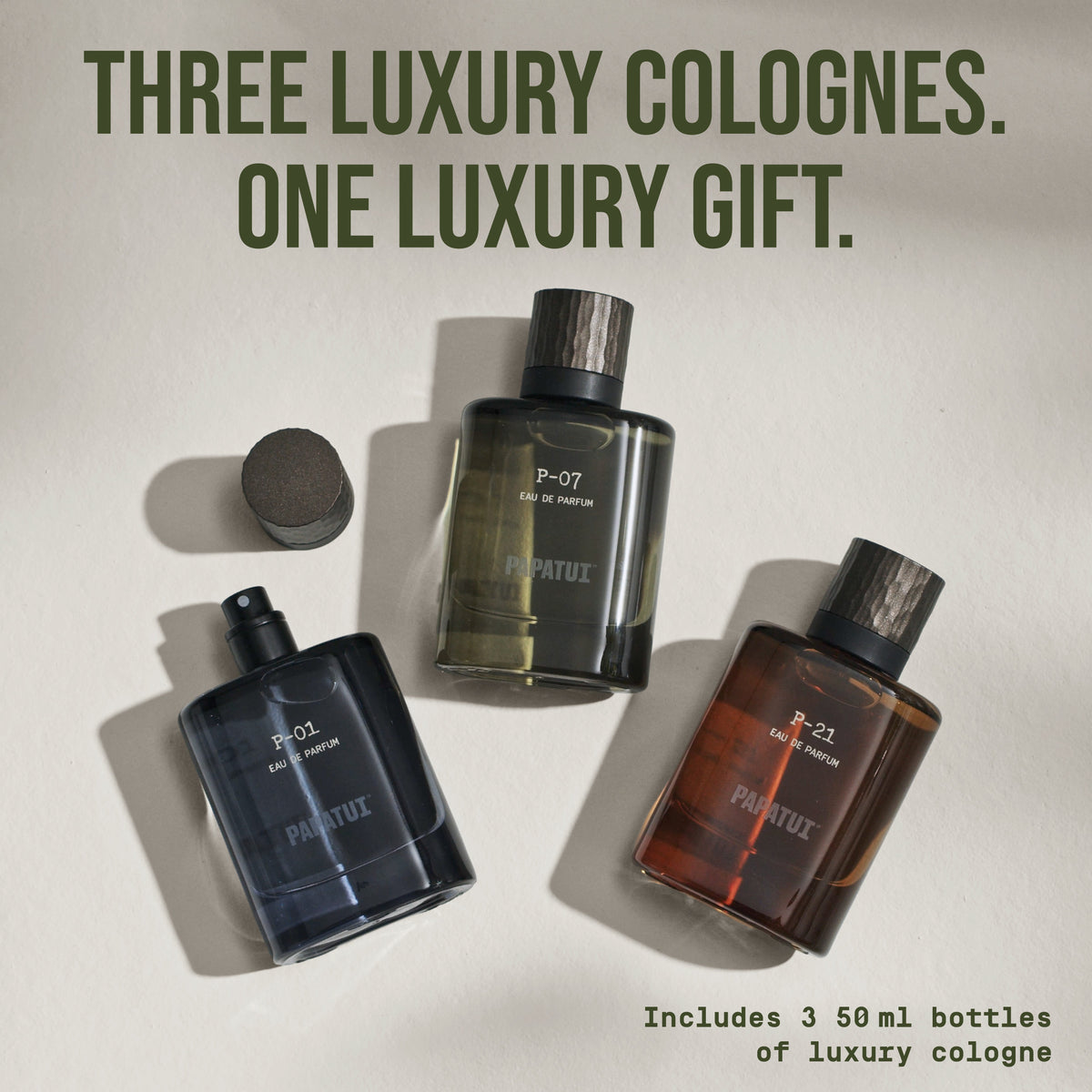 PAPATUI Holiday Luxury Cologne Gift Set – P-01, P-07 & P-21 Eau de Parfum – 3 Full-Size 1.7 oz Bottles – Limited Edition