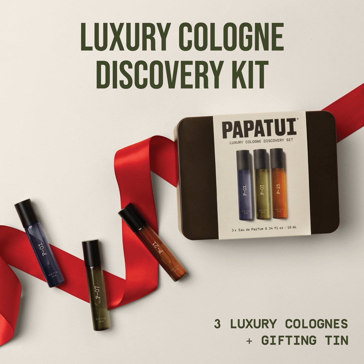 PAPATUI Holiday Gift Set – Luxury Cologne Discovery Set Tin – P-01, P-07 & P-21 – 3ct 10 mL Eau de Parfum
