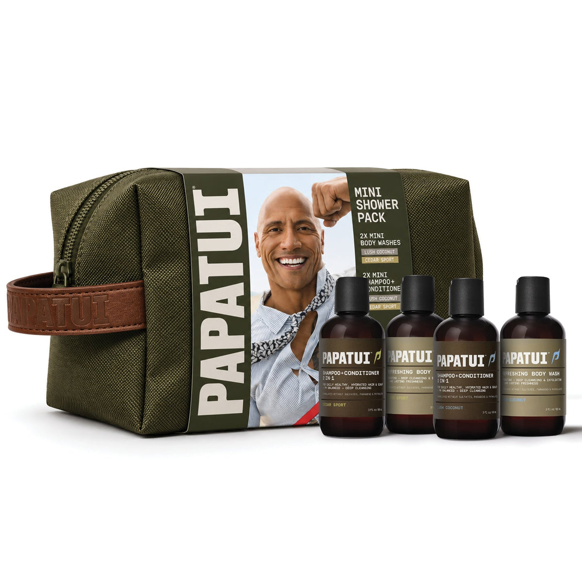 PAPATUI Men’s Gift Set, Shower Travel Pack Dopp Kit, 5 Piece Set, 2 Signature Scents