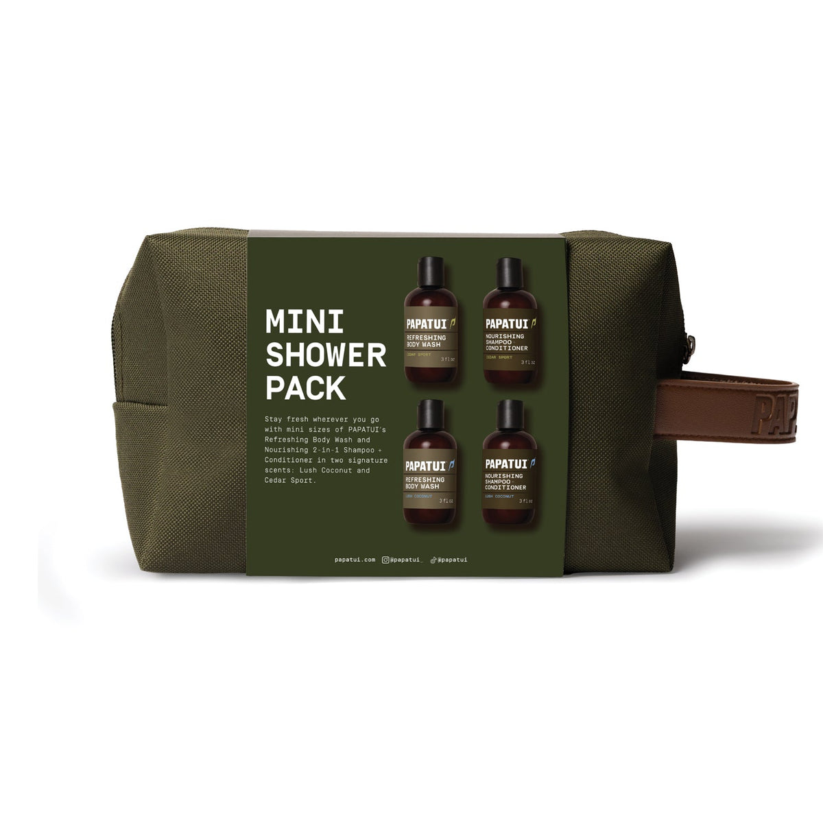 PAPATUI Men’s Gift Set, Shower Travel Pack Dopp Kit, 5 Piece Set, 2 Signature Scents