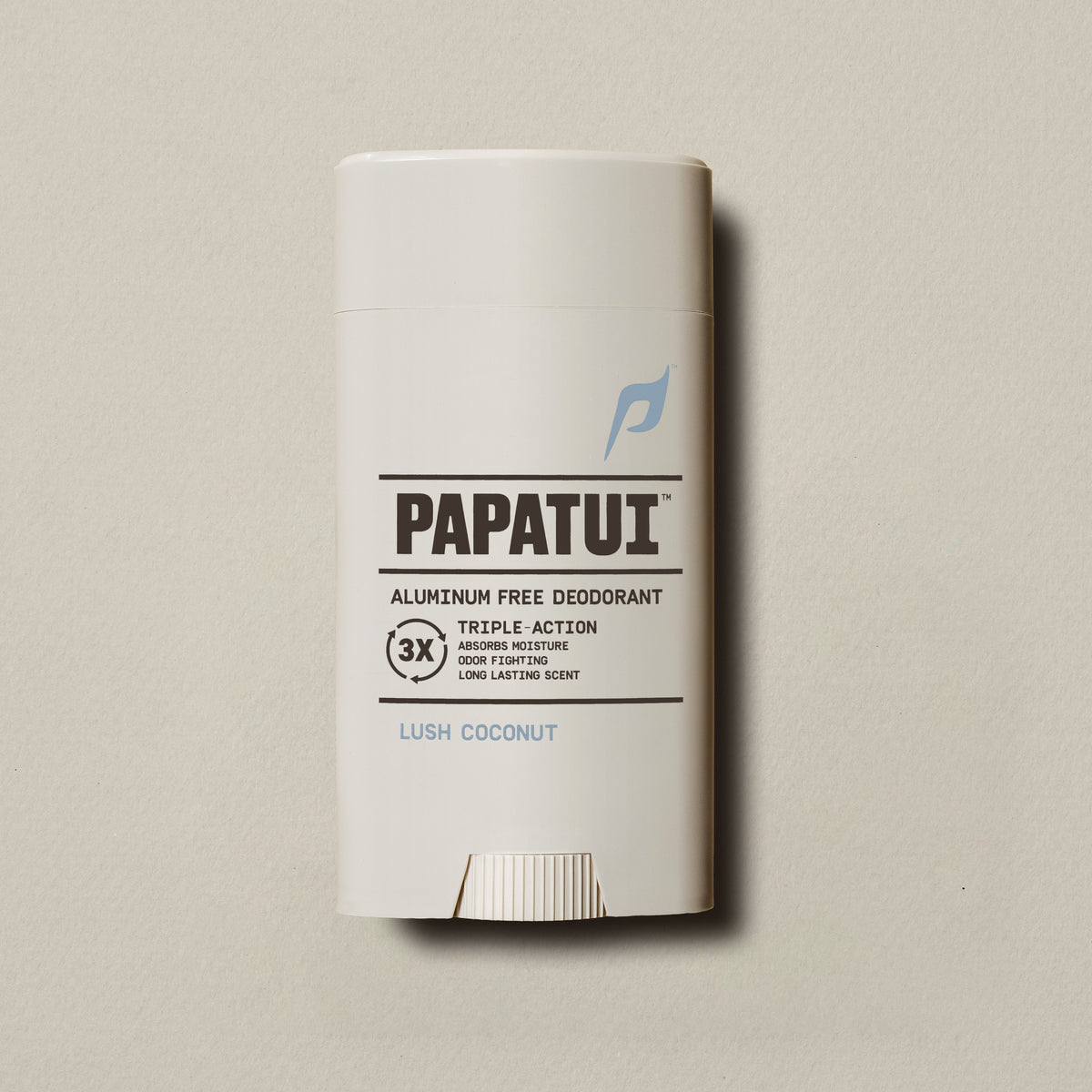 PAPATUI Aluminum-Free Deodorant in Lush Coconut aaginst a neutral background