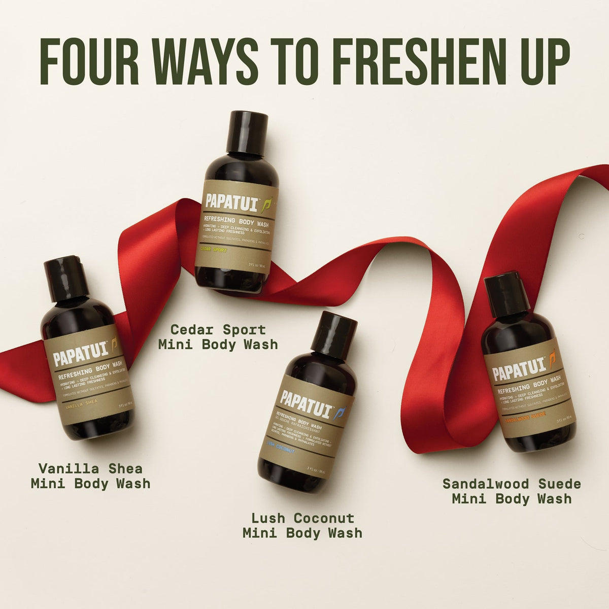 PAPATUI Men’s Gift Set, Body Wash Sampler Pack, 4 x 3 oz Trial Size, 4 Signature Scents