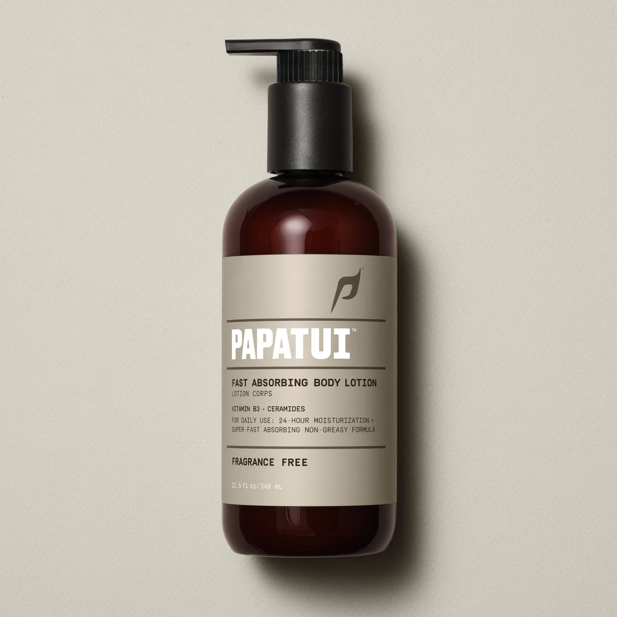 PAPATUI Fragrance Free Fast Absorbing Body Lotion on a neutral background