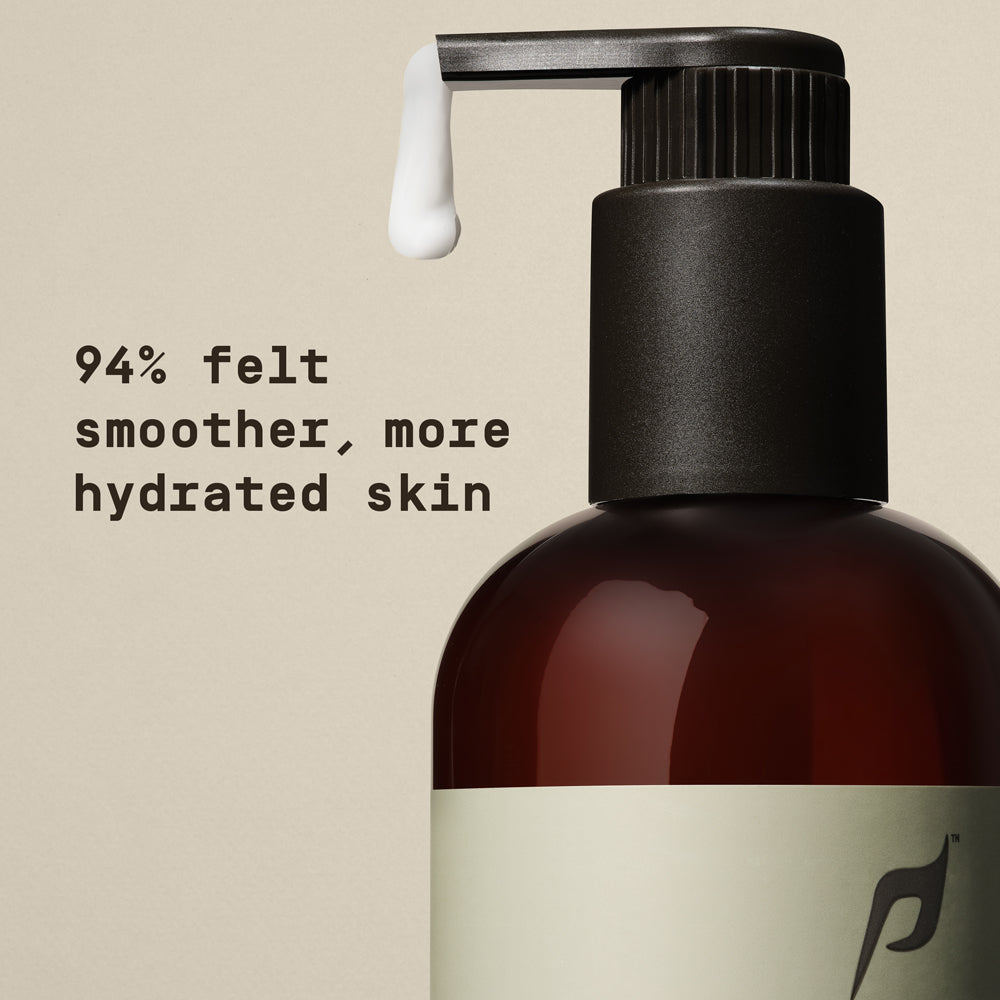 PAPATUI Fragrance Free Fast Absorbing Body Lotion bottle with lotion coming out of dispenser on a neutral background with text overlay reading "94% felt smoother, more hydrated skin"