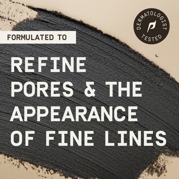 A promotional image for PAPATUI™ Exfoliating Facial Scrub Unscented 4oz featuring a close-up of dark gray scrub spread on a surface. Bold white text reads, ‘FORMULATED TO REFINE PORES & THE APPEARANCE OF FINE LINES,’ emphasizing the product’s skincare benefits. A circular badge in the top right corner states ‘DERMATOLOGIST TESTED,’ highlighting its credibility. The background showcases the scrub’s rich texture, reinforcing its exfoliating properties