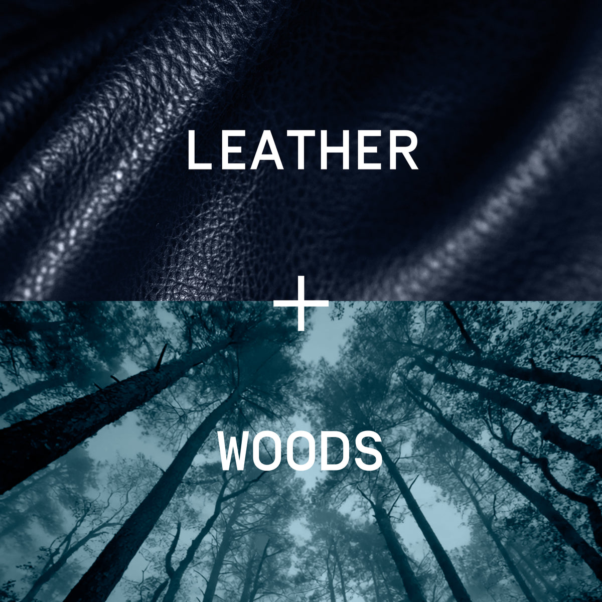 Image with leather and woods text overlay