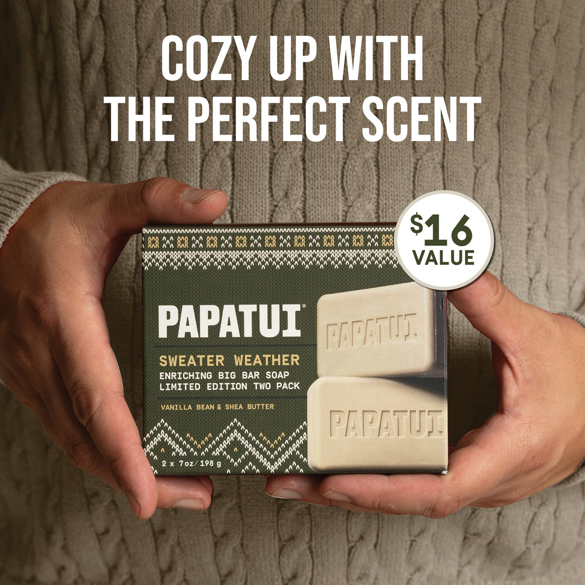 PAPATUI Holiday Sweater Weather Big Bar Soap - Men's Gift Set 2ct
