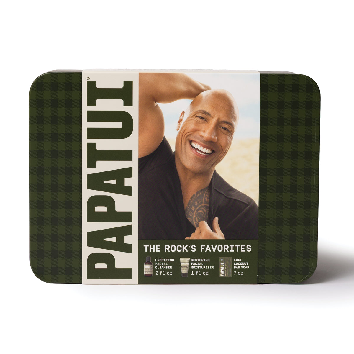 PAPATUI Holiday Favorites Tin from "The Rock" - Facial Cleanser - Moisturizer - Big Bar Soap - Men's Gift Set 3ct
