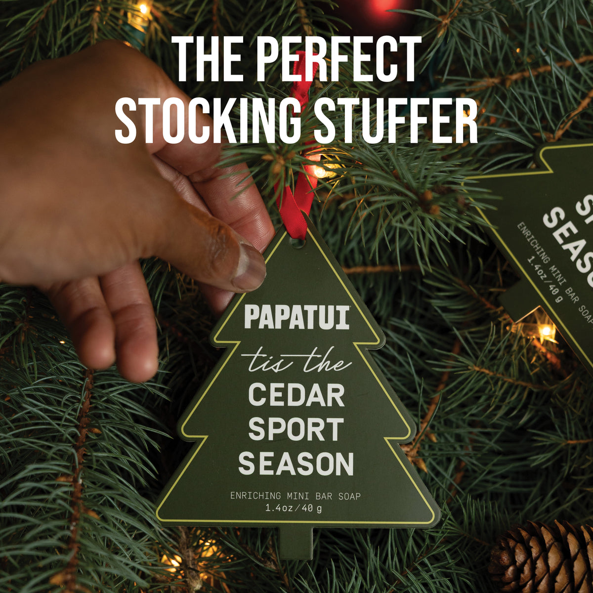 PAPATUI Holiday Stocking Stuffer Mini Bar Soap Ornament - Cedar Sport - Men’s Gift Set - 1.4 oz