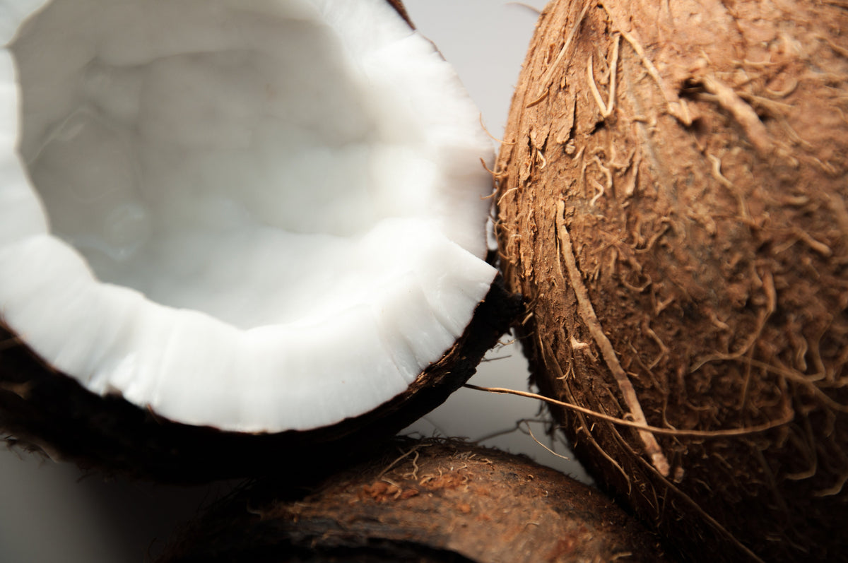 Close-up of a split coconut