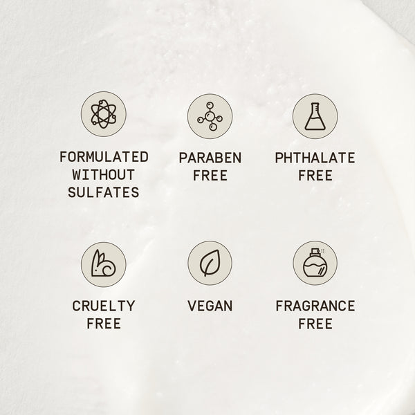 PAPATUI™ Tattoo Stick icons graphic on soft cream texture background showing benefits: formulated without sulfates, paraben free, phthalate free, cruelty free, vegan, fragrance free.