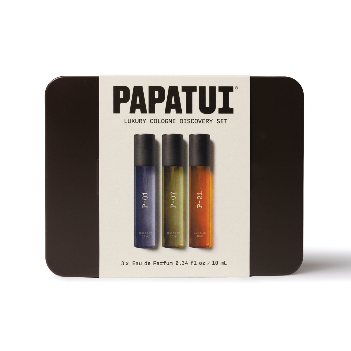 PAPATUI Holiday Gift Set – Luxury Cologne Discovery Set Tin – P-01, P-07 & P-21 – 3ct 10 mL Eau de Parfum