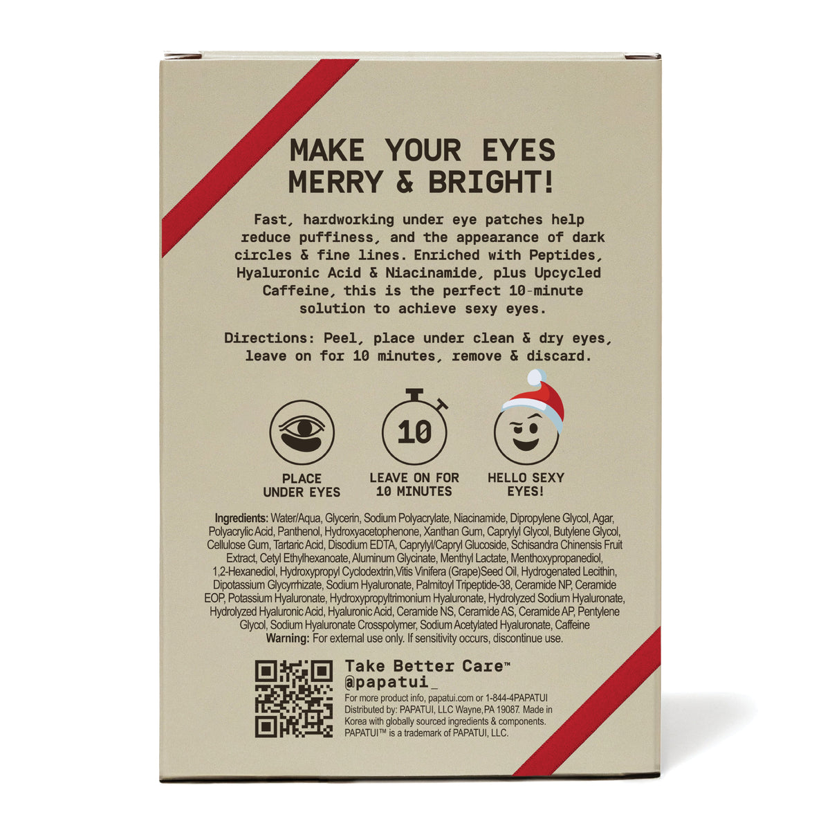 PAPATUI Holiday Under Eye Patches for Men - Made with Niacinamide, Hyaluronic Acid, Caffeine - For Puffy Eyes and Dark Circles - Limited Edition 4ct