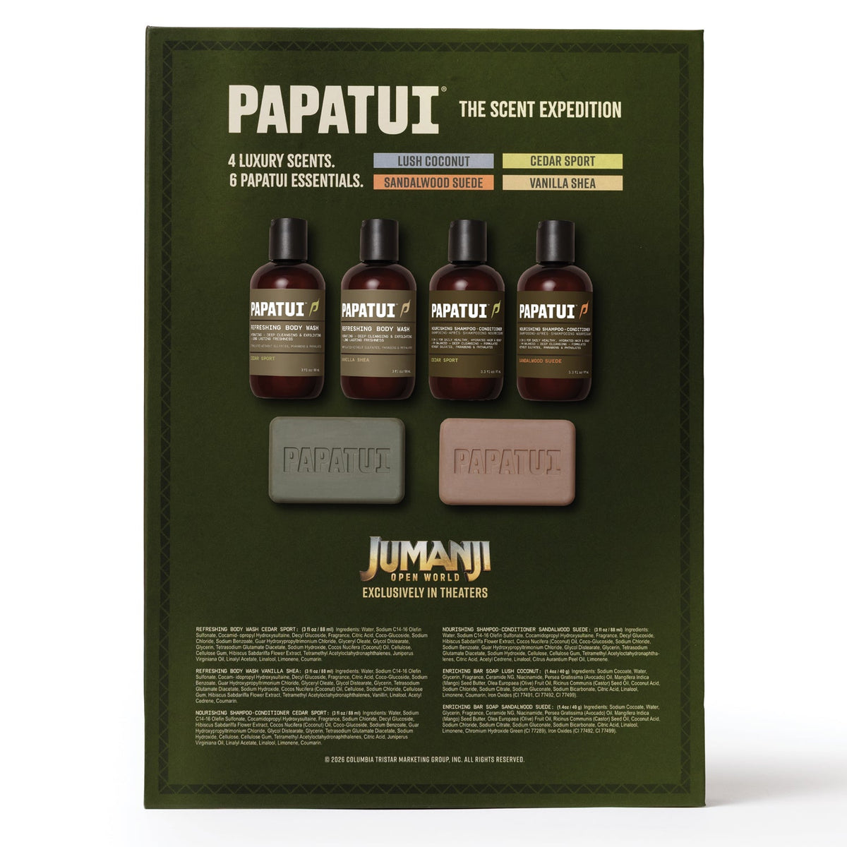 PAPATUI Men’s Gift Set, Jumanji Scent Expedition, 6 Piece Body Care Collection, Limited Edition