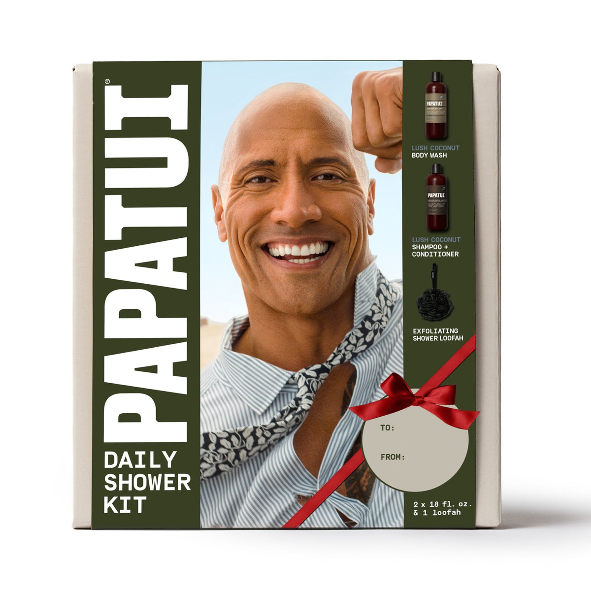 PAPATUI Men's Gift Set, Full Shower Routine, 18 oz Shampoo + Conditioner, Body Wash, Loofah, Lush Coconut