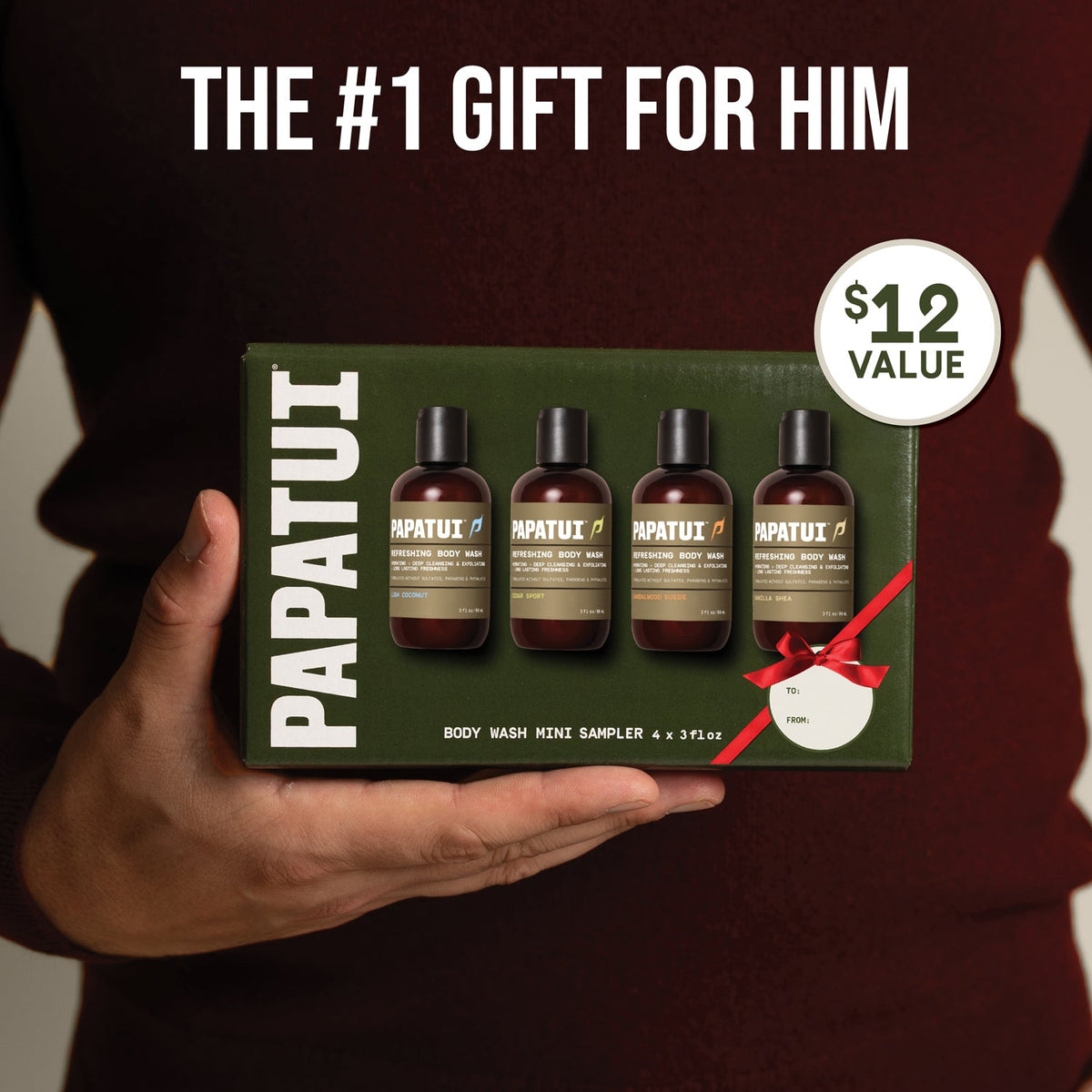 PAPATUI Men’s Gift Set, Body Wash Sampler Pack, 4 x 3 oz Trial Size, 4 Signature Scents
