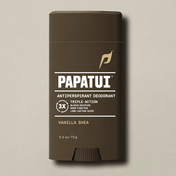 Papatui Vanilla Shea Antiperspirant Deodorant on a beige background - front of pack