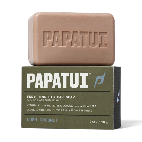 Papatui soap bar and front of packaging on a white background