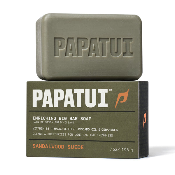 Papatui soap bar and front of packaging on a white background