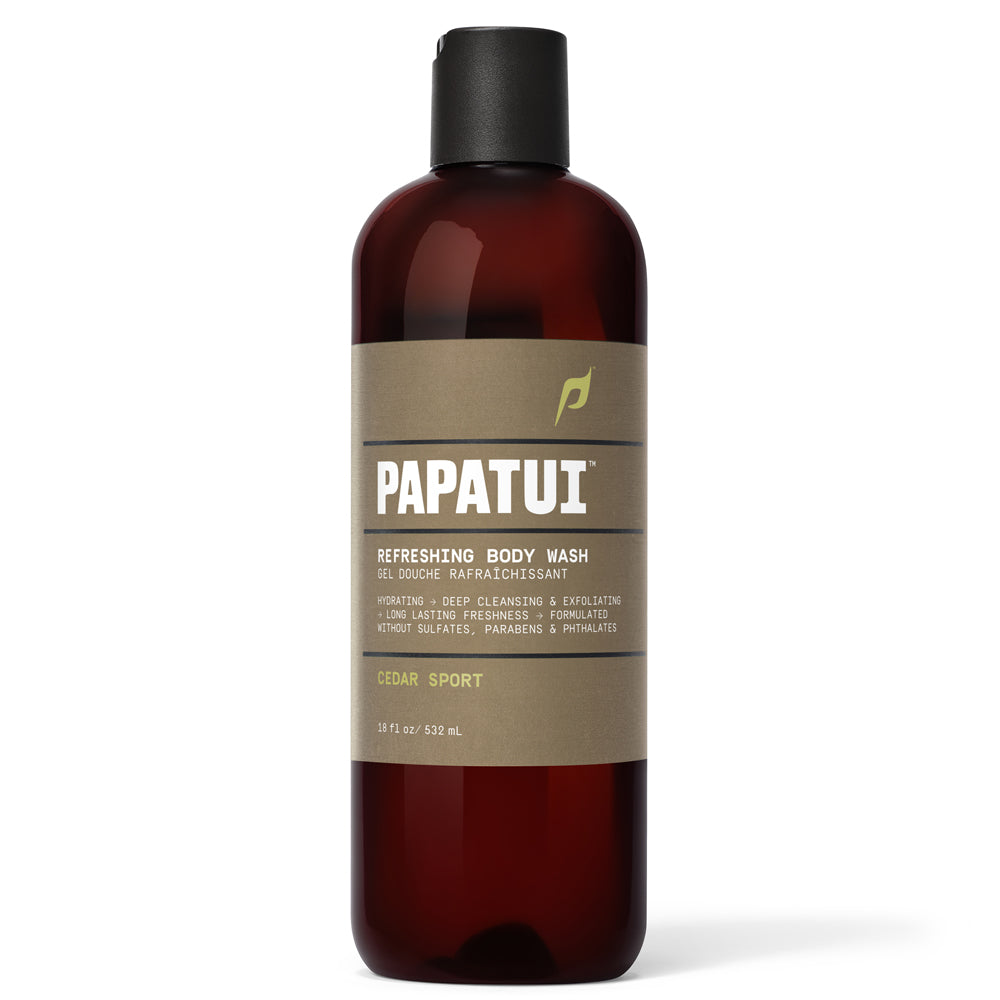 Papatui Cedar Sport body wash bottle on a white background - front of pack