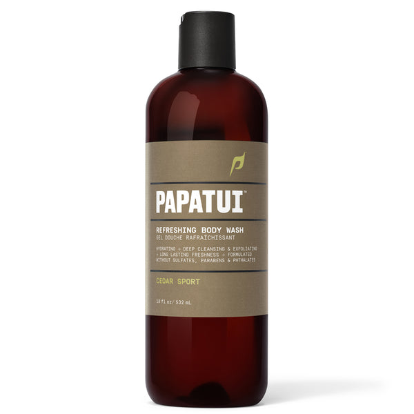 Papatui Cedar Sport body wash bottle on a white background - front of pack