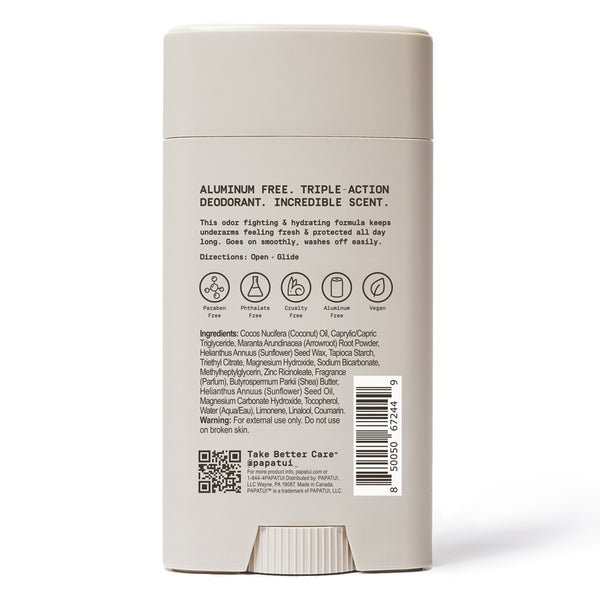 Back of a Papatui deodorant on a white background.