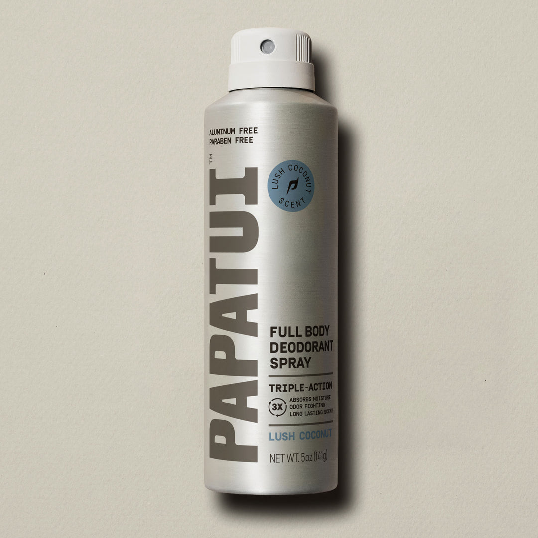 Front of pack shot of Papatui Full Body Deodorant Spray 5oz Lush Coconut scent.