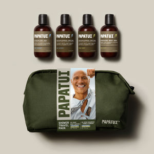 Papatui holiday gift set shower travel pack dopp kit includes a green bathroom bag with Dwayne 