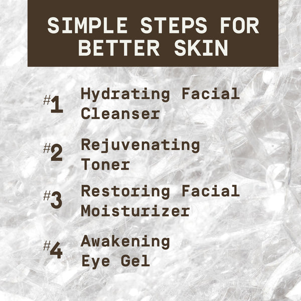 PAPATUI™ Fragrance-Free Skincare Routine A simple four-step regimen designed to cleanse, refresh, and hydrate men's skin. The image features a foamy background with bold text outlining the "Simple Steps for Better Skin", guiding users through an effective routine that is easy-to-follow, dermatologist-tested, fragrance-free, and designed for all skin types.
