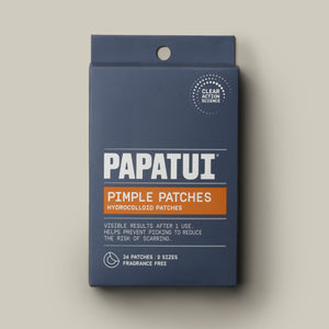 Papatui pimple patches packaging on a beige background