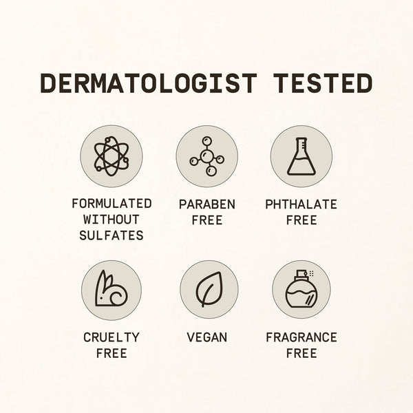 Icons and text indicating product features like dermatologist tested, sulfate-free, paraben-free, phthalate-free, cruelty-free, vegan, and fragrance-free on a white background. - Papatui Pimple Patches