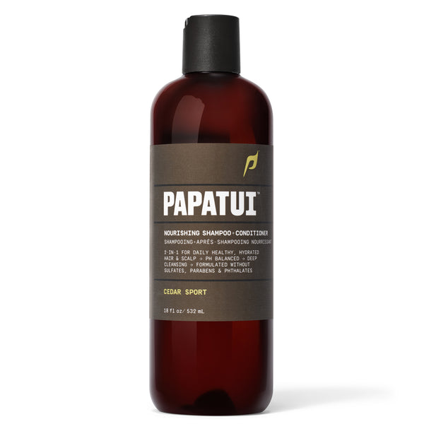 Papatui Cedar Sport shampoo bottle on a white background - front of pack