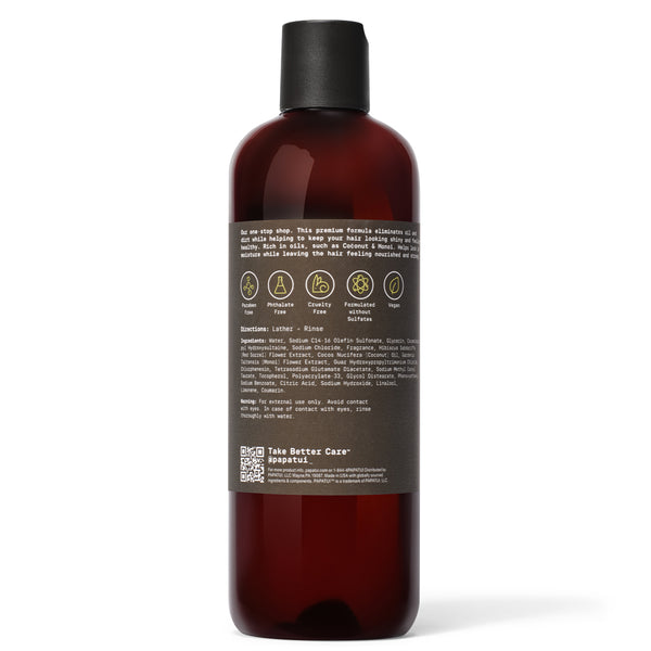 Papatui Cedar Sport shampoo bottle on a white background -back of pack