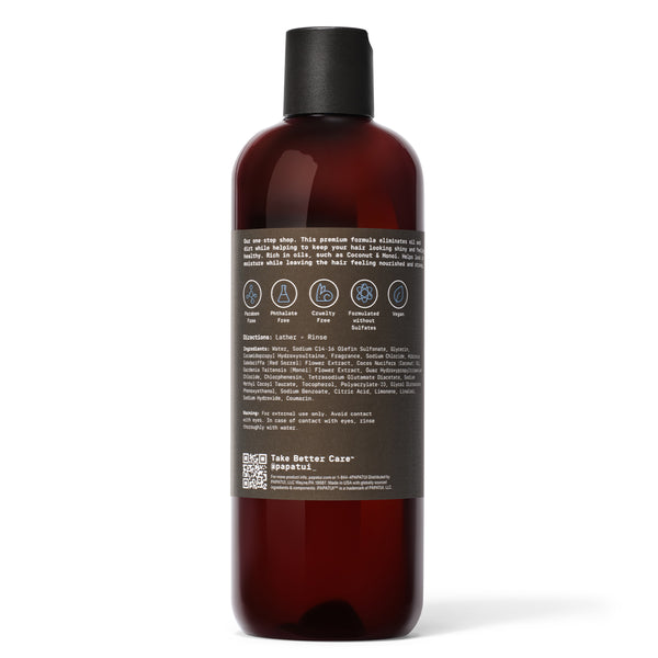 Papatui Lush Coconut shampoo bottle on a white background - back of pack