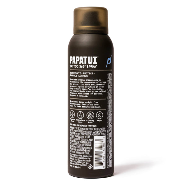 Papatui Tattoo 360 Spray can - back of pack - on a white background