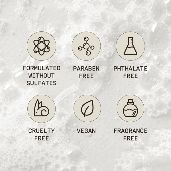 A clean, smooth-textured background showcasing five key skincare benefits of PAPATUI™ Unscented Rejuvenating Toner (6oz). The icons highlight that the product is paraben-free, phthalate-free, cruelty-free, vegan, and fragrance-free. The minimalist design and neutral tones emphasize the clean and safe formulation of the skincare line.