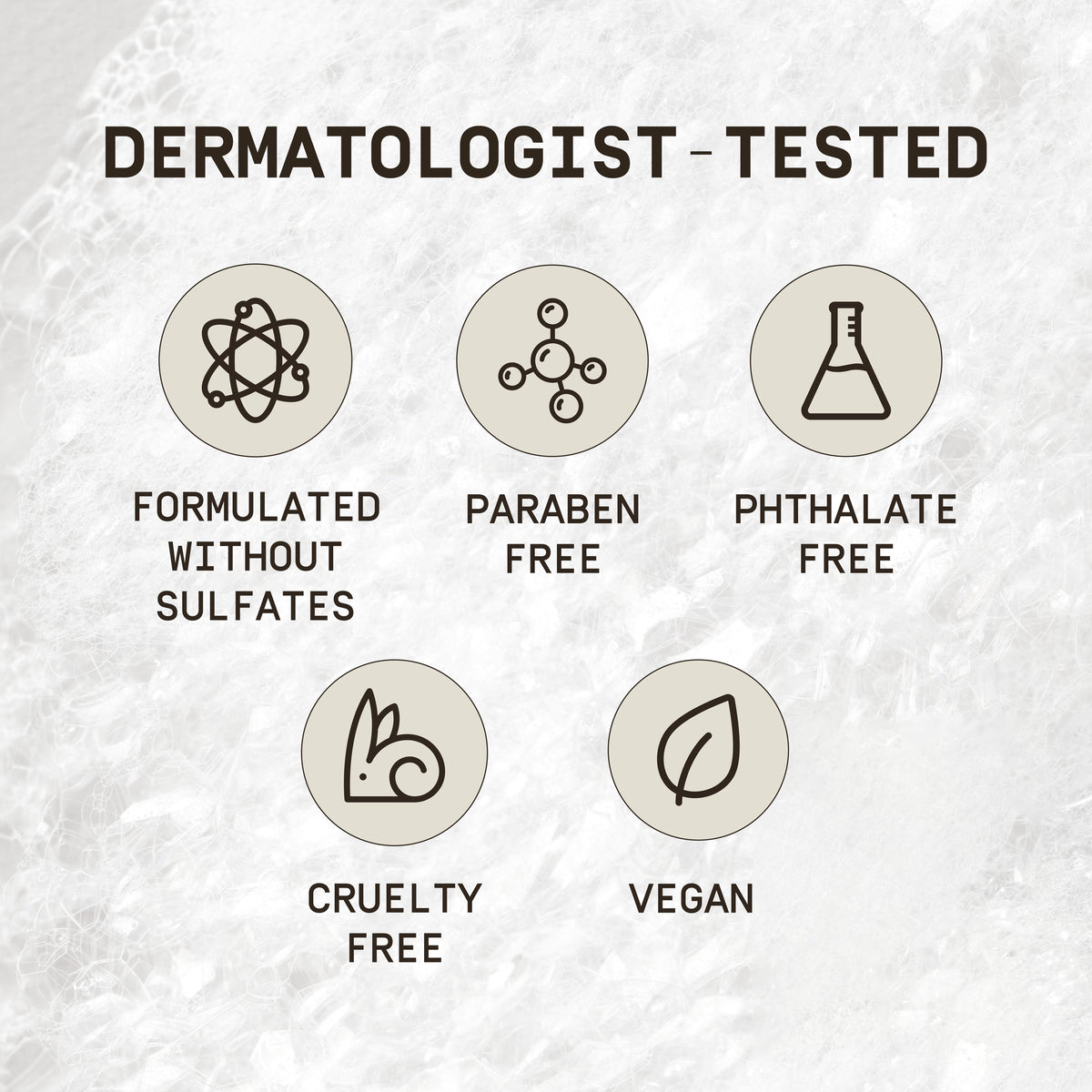 This image shows Papatui's clean ingredients icons, sulfate free, paraben free, phthalate free, cruelty free, and vegan.