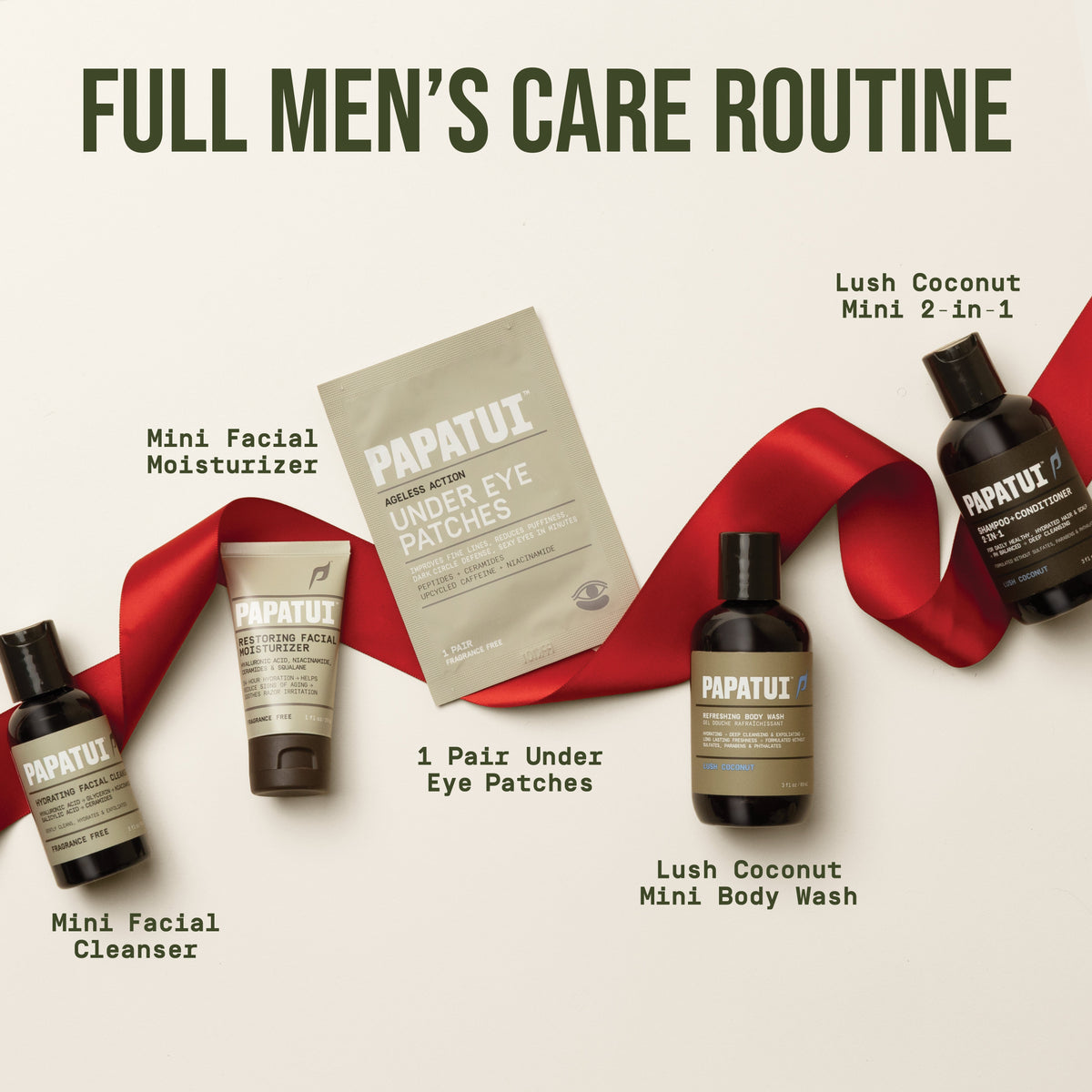 PAPATUI Holiday Daily Ritual Dopp Kit - Facial Cleanser, Moisturizer, Under Eye Patches, Lush Coconut Minis and DOPP Kit - Men's Gift Set 6ct