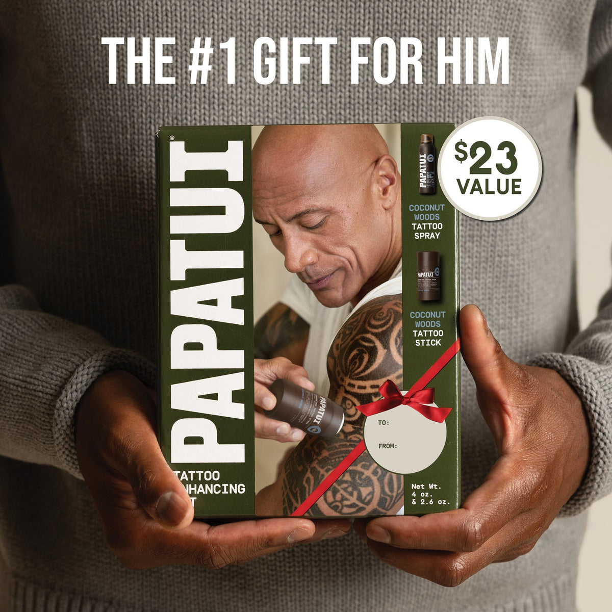 PAPATUI Men’s Gift Set, Enhancing Tattoo Pack, Coconut Woods Tattoo Spray + Tattoo Stick, 2 Piece Set