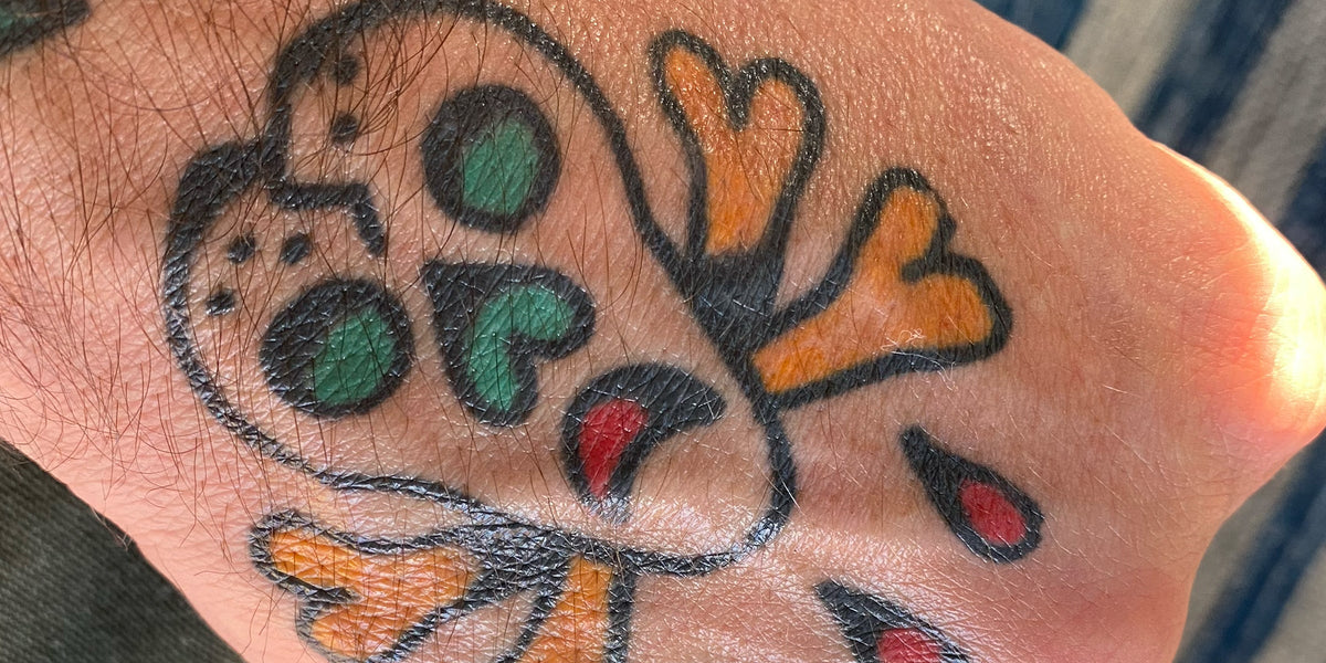 Skull tattoo on a person's hand