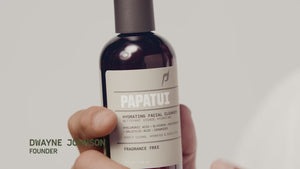 Dwayne "The Rock" Johnson with his Award Winning Men's Care Brand, Papatui, describing the high quality formula of the Papatui Hydrating Facial Cleanser.