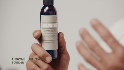 Dwayne "The Rock" Johnson with his Award Winning Men's Care Brand, Papatui, describing the role of toner in a face care routine.