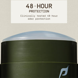 A stick of PAPATUI 48-Hour Antiperspirant Deodorant in Cedar Sport scent, highlighting clinically tested 48-hour odor protection. 