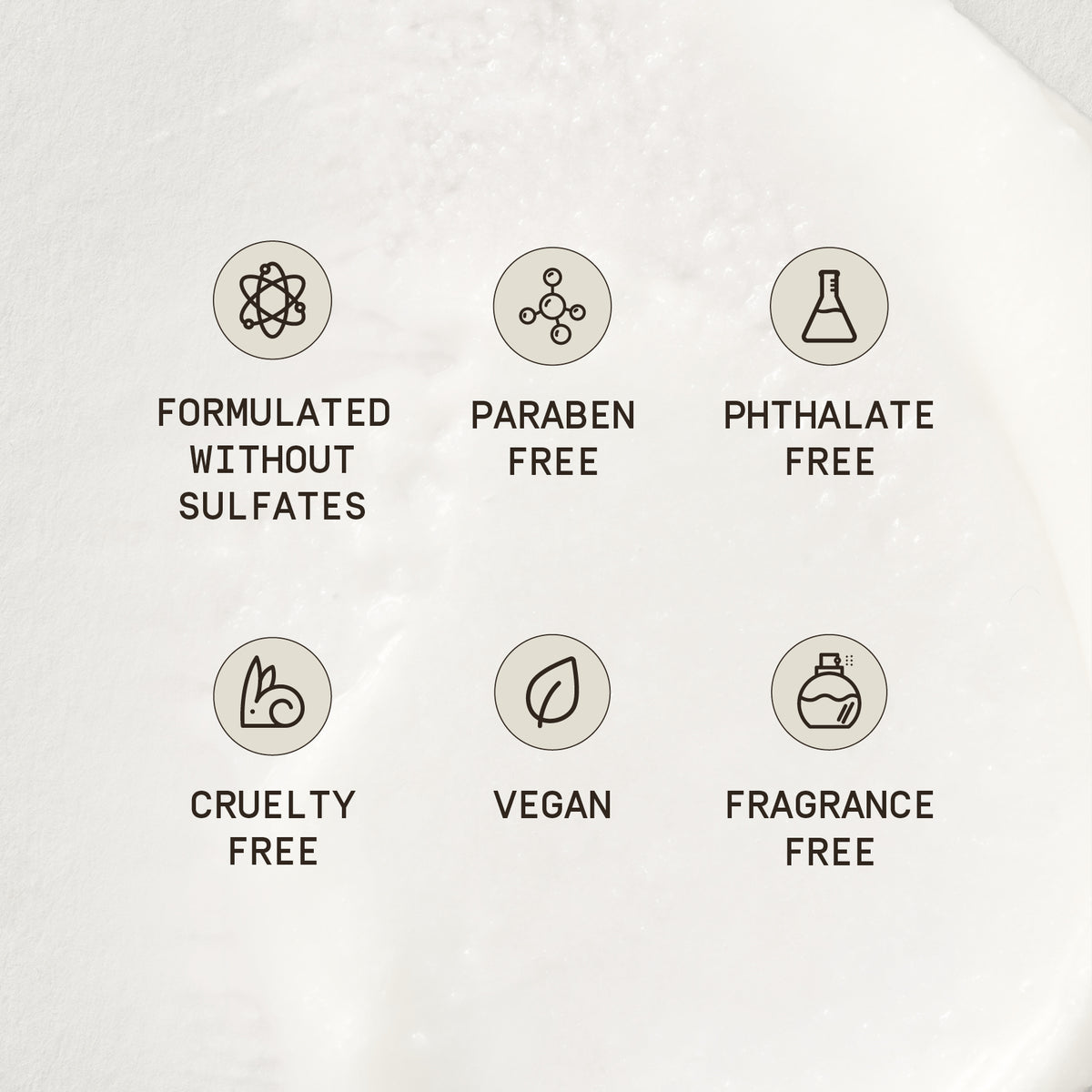 PAPATUI™ Tattoo Stick icons graphic on soft cream texture background showing benefits: formulated without sulfates, paraben free, phthalate free, cruelty free, vegan, fragrance free.